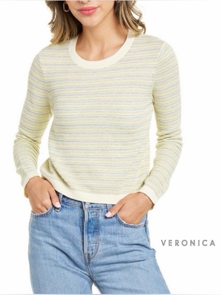 Veronica Beard Yellow Striped Crewneck Sweater